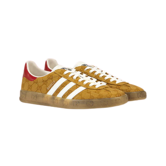Adidas Gazelle x Gucci Monograma Marrón Blanco Rojo Suela Goma